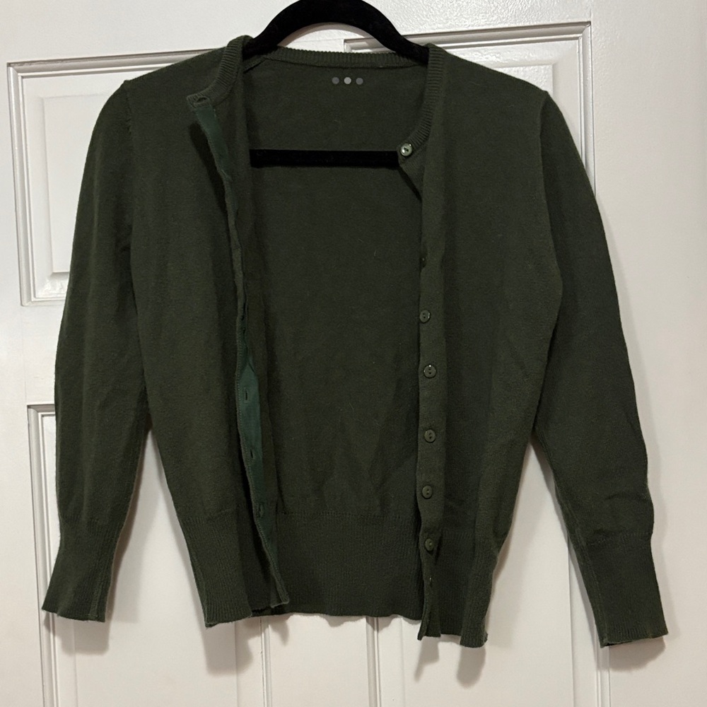 Three Dots Women’s 100% Cashmere Button-Down Cardigan – Green, Size XS